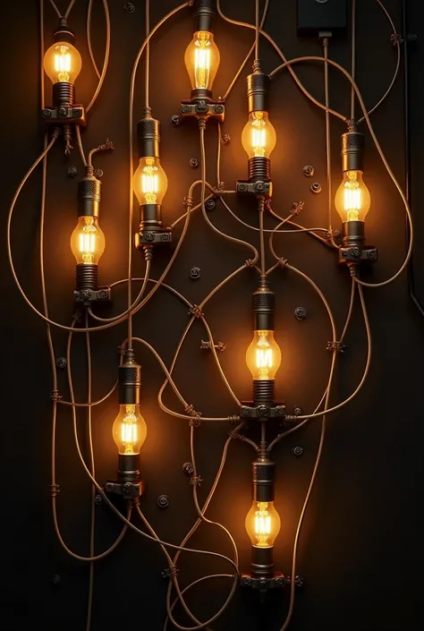 create a mesh Topology using wires 6 lightbulbs 15 switch and a one main battery and one switch which supplies all the power for it