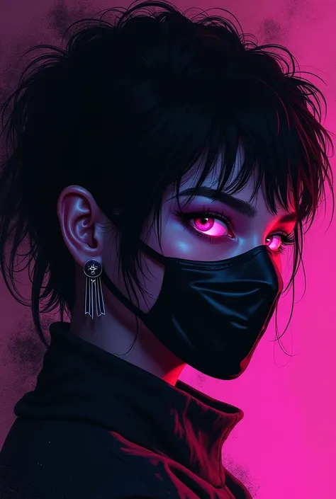    * Digital art
    * Illustration
    * Painting
    * Abstract
    * Cyberpunk
    * Neon
    * Grunge

• Mood:
    * Dark
    * Mysterious
    * Intriguing
    * Edgy
    * Powerful
    * Intense

• Details:
    * Eye
    * Hair
    * Mask
    * Shadow...