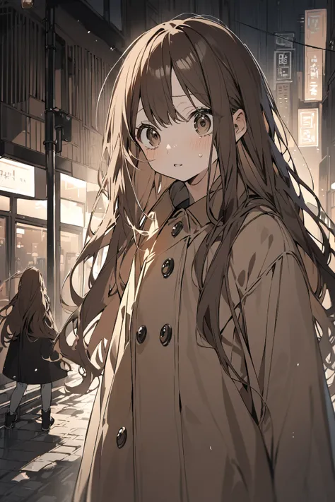 Brown Hair Girl,  I have wavy semi-long hair and a dark beige coat。I&#39;Im going to cry on the street 