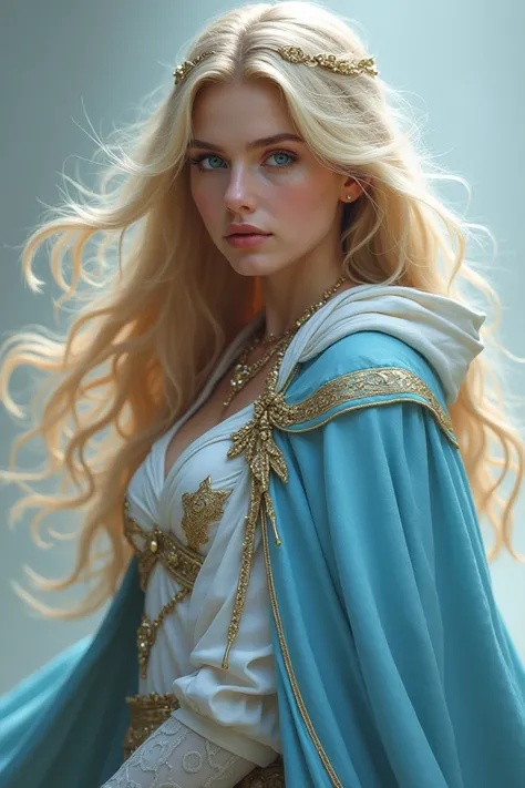  Liora is an elegant young woman ,  with long blonde hair and blue eyes that reflect her magical power.  She has a pale complexion and a confident attitude , with a royal posture .  She wears light clothes and a cape ,  and her grace makes her a dangerous ...