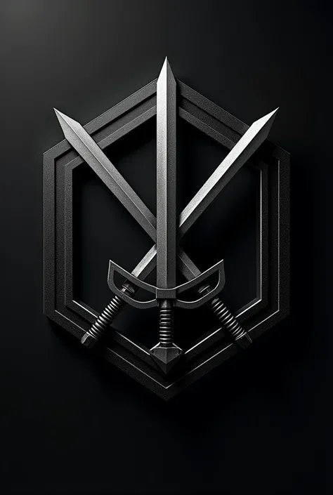 Logo for gaming,mean equilibrium,two sword,libra,black white,3d,in 5 angle shape 