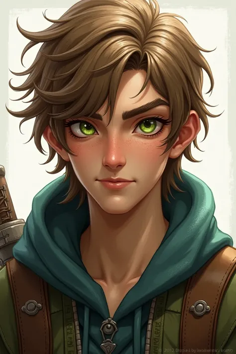  Ceylan has light brown hair with a fringe that partially covers his green eyes ,  that seem golden in the light . His complexion is fair,  marked by a difficult life .  He has a mischievous smile and a thin scar on his neck .  He wears practical clothes w...