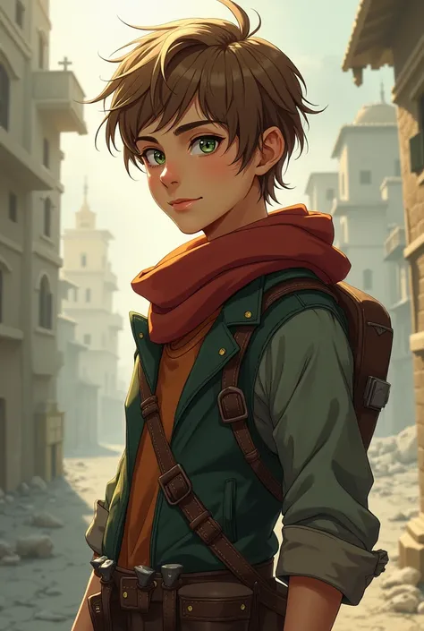 Ceylan is a young man with light brown hair with a fringe that partially covers his green eyes,  that seem golden in the light . His complexion is fair,  marked by a difficult life .  He has a mischievous smile and a thin scar on his neck .  He wears pract...