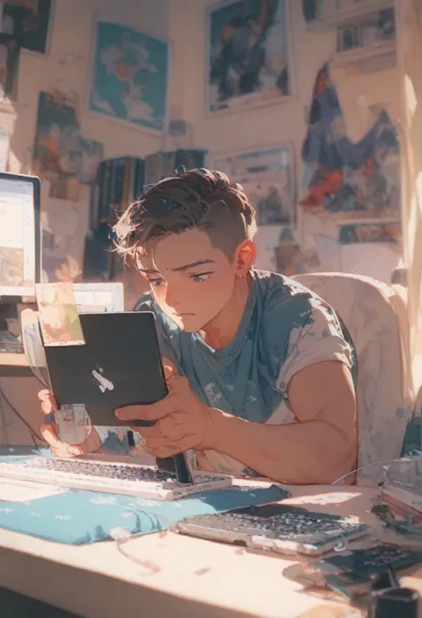 boy playing on computer