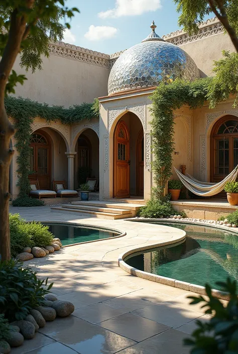 Purpose and Concept
The courtyard and art studio should:

Serve as a creative space for artists.
Offer a magical, reflective environment inspired by Sheesh Mahal.
Incorporate whimsical, fairytale-like elements to enhance inspiration.
2. Layout Plan
Overall...