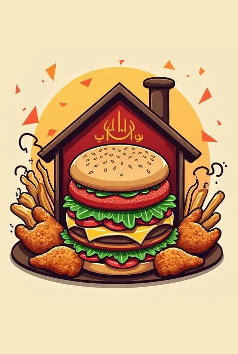 Make a logo Chatkahara House for fast food restaurant burgers shawarma fries kebab nuggets wings chicken steam roasted