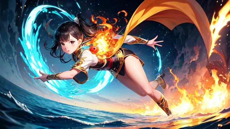 
 Anime for a young  with extraordinary abilities to control the four elements : Fire, Water, Air, and Earth .  The  looks brave and smart, wearing clothes that combine the symbols of the four elements  (نقوش Fire, Water, Air, and Earth ). . A dynamic scen...