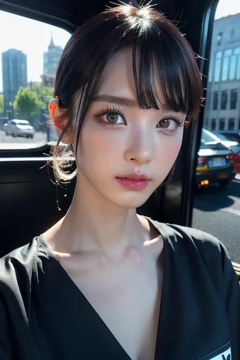 ８ｋ、 high definition 、 Punk Fashion 、Beautiful girl、細身の体、young、 Colorful Outfit 、 white skin、Face piercing,Narrow eyes、 London cityscape ,high nose,Face lighting、 Clear Images 、Intellectual beauty、 eyes looking straight ahead、 skinny、 no makeup in the coal ...