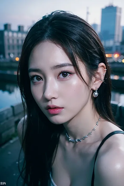 ８ｋ、 high definition 、 Punk Fashion 、Beautiful girl、細身の体、young、 Colorful Outfit 、 white skin、Face piercing,Narrow eyes、 London cityscape ,high nose,Face lighting、 Clear Images 、Intellectual beauty、 eyes looking straight ahead、 skinny、 no makeup in the coal ...