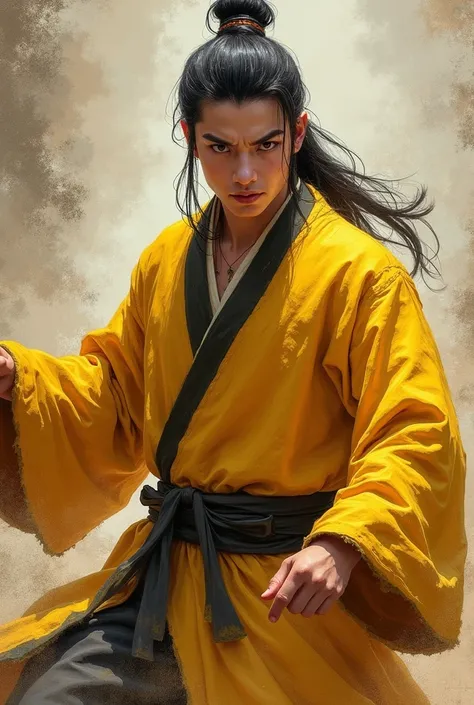  Three Kingdoms Period ,crazy, young man with sharp face,Wear Handian-style clothing,Earthy yellow