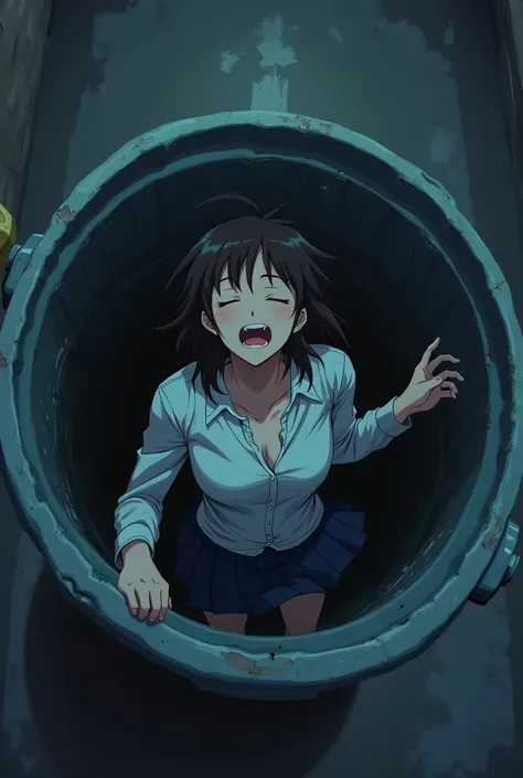 score_9, score_8_above, score_7_above, score_6_above, score_5_above, score_4_above, source_anime, Solo Focus,  office girl , eyes closed, drunk, drunk girl,  Open mouth, Drilling, fainted, (Fall ), top-down bottom-above, (( inside the trash can )),  Misali...