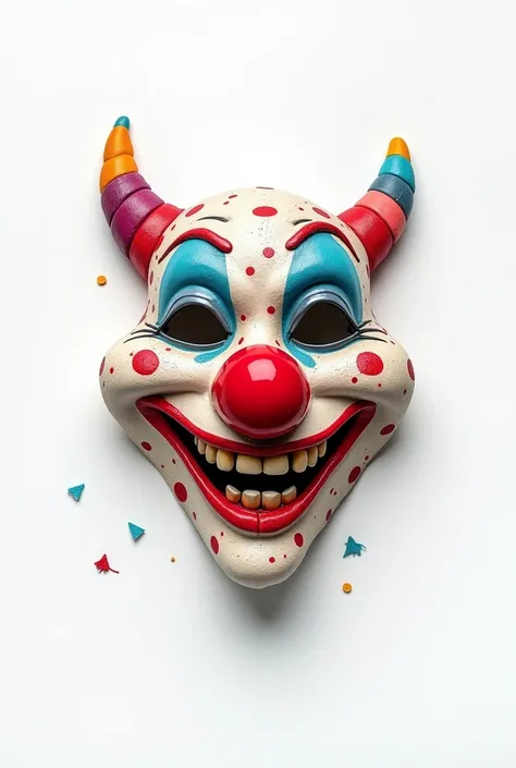 colorful clown mask floating with white background high definition photography


