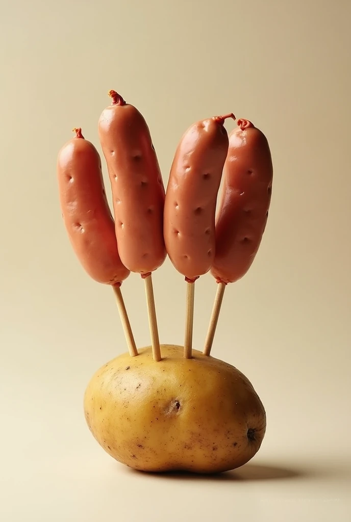 Viennese sausages stuck through a potato 