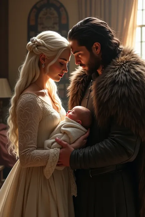 Daenerys targaryen et John snow amoureux, avec leur petite fille