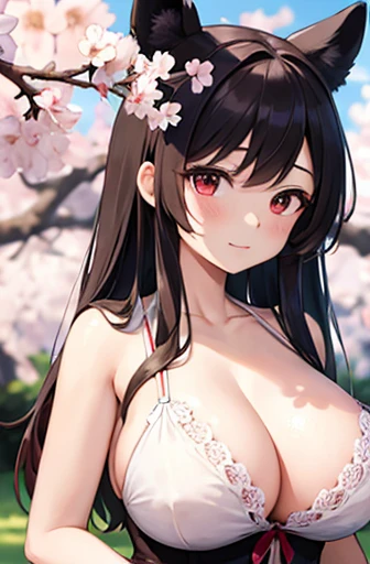 (masterpiece),  top quality and best ,  high definition ,  Extremely Detailed ,  detailed background,  Perfect Little , Outdoor,  girl with 1 huge breast , Cherry Blossoms, big breasts