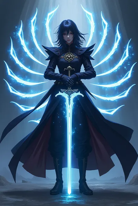 Create a Bankai portrait, a sword, The rapier becomes a series of interconnected blades that form a circle around the user. Each blade is linked by ethereal chains that can extend and bind enemies, paralyzing them while the central blade delivers the final...