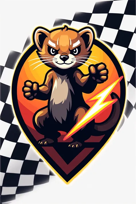 Export logo animal ferret lightning effect with checkered inscription