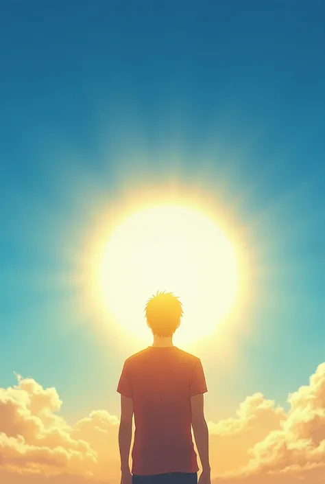 The bright sun behind your back against the blue sky