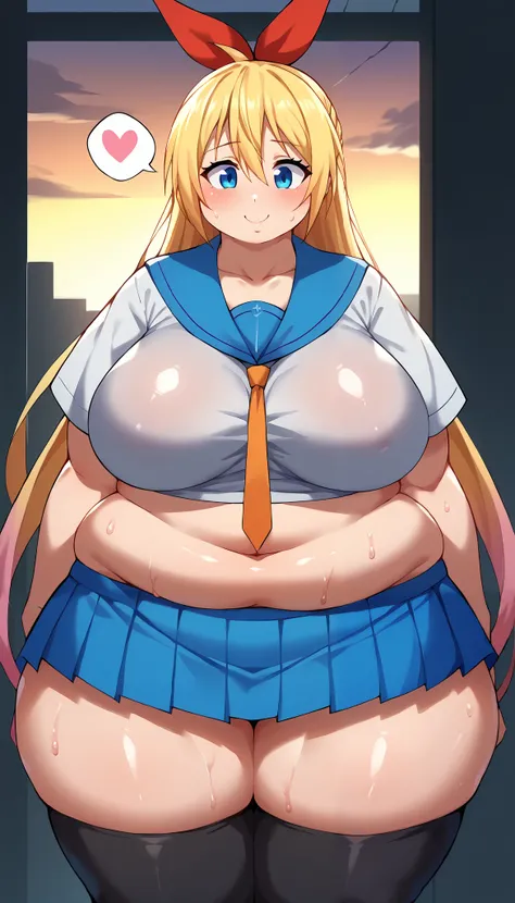 score_9, score_8_up, score_7_up, score_6_up, , gloomy, ,sunset, school gate, 
BREAK
ExpressiveH, souce_explicit,
BREAK
1girl,chitoge kirisaki, long hair, blue eyes, blonde hair, ribbon, hair between eyes, very long hair, hair ribbon, multicolored hair, red...