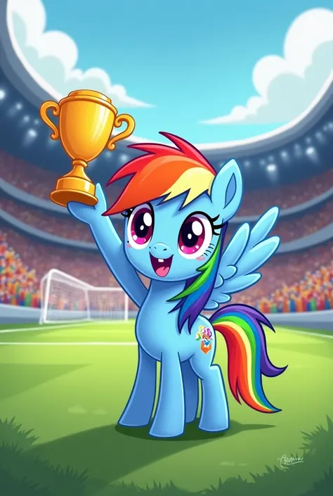 Little rainbow dash cartoon but rainbow dash is little and she won football world cup