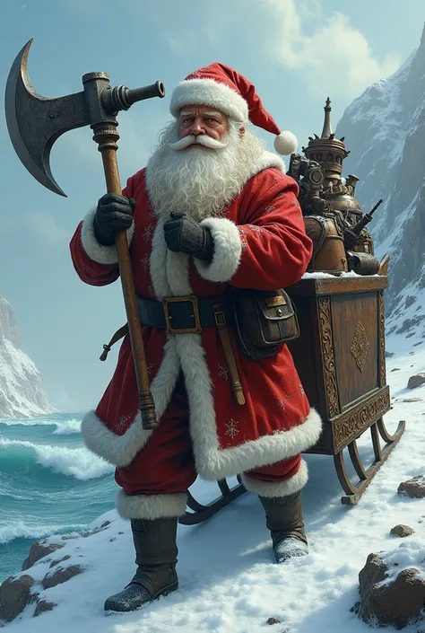  Santa Claus with a pickaxe, Sleigh armed with a gun , Winter Coast