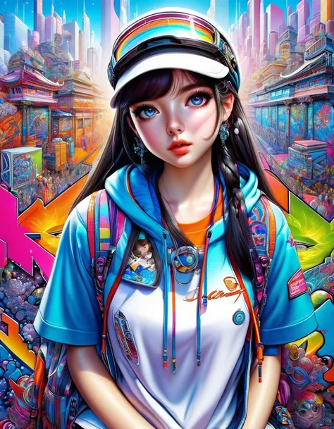 (best quality), masterpiece, extremely detailed CG uniform 8K illustration, high color, extremely high color saturation, all colors deepened, paint, graffiti art, center composition, extremely detailed light and shadow, graffiti wall, wall painted bright, ...