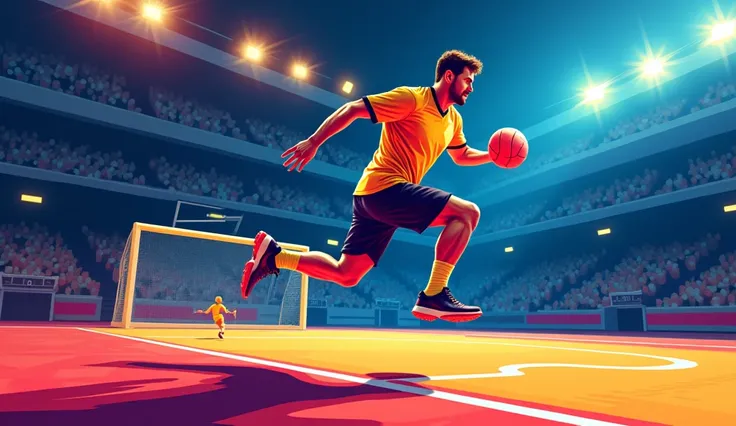 Logos flashy joueur handball sur un terrain 