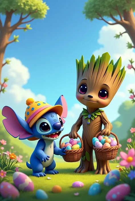 Stitch et groot printemps paques