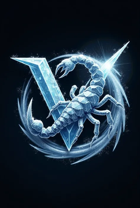 Make an logo mobile legends an Icescorpion and Vortex United but with an letter V and put letter  in the back of and Icescorpion make in look cool and Write the word Icescorpion ft Vortex United under that logo