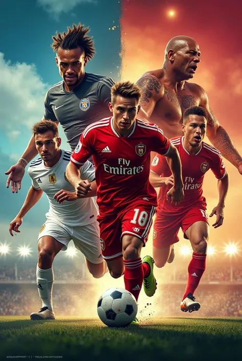  A soccer poster with the following images:
 -Rayo Mcqueen
-Pistarini
-Donald Trump
-Duki (Trap singer / tattooed face) Let him be the leader  (Capitan)
 Only those 4 nothing more .   They are all men .