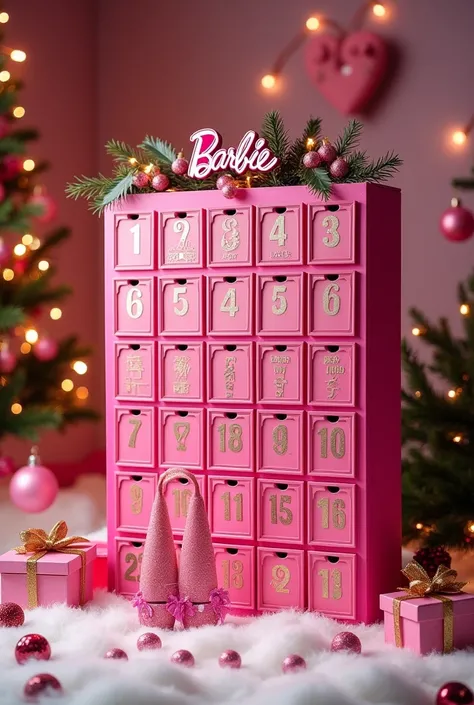 Creami un calendario dell’avvento di 31 caselle interamente rosa/fuxia stile barbie con qualcosa di natalizio  e con dentro prodotti make up che però non devono vedersi dal fuori Molto natalizio più decorazioni come fiocchi tantissime decorazioni!!!!!  di ...