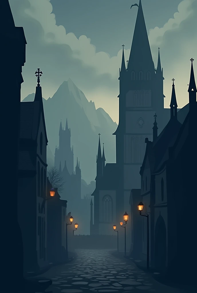  creates a setting in the Gothic style of the Middle Ages .  this image must be of flat vectors without so much detail and must not have any characters in it, Only the stage  