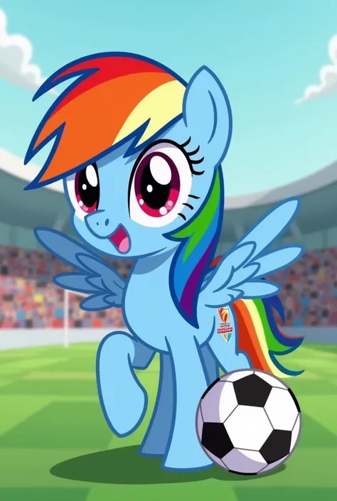 Rainbow dash cartoon but rainbow dash is little and she won football world cup