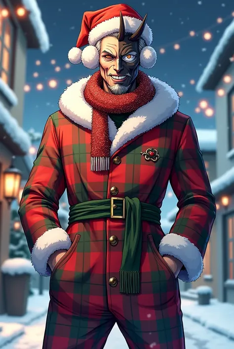 Ryomen Sukuna by Jujutsu Kaisen wearing full body anime Christmas clothes
