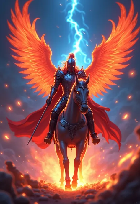  Phoenix Knight Rides in Flame , 1 person,  Phoenix Night  ,  Warrior Zodiac Anime  ,  Anime Seia , Fancy Images , Phoenix Knights walk in blue flames alternating red,  Winged Phoenix Behind the Knights,  Perfect Phoenix Armor 