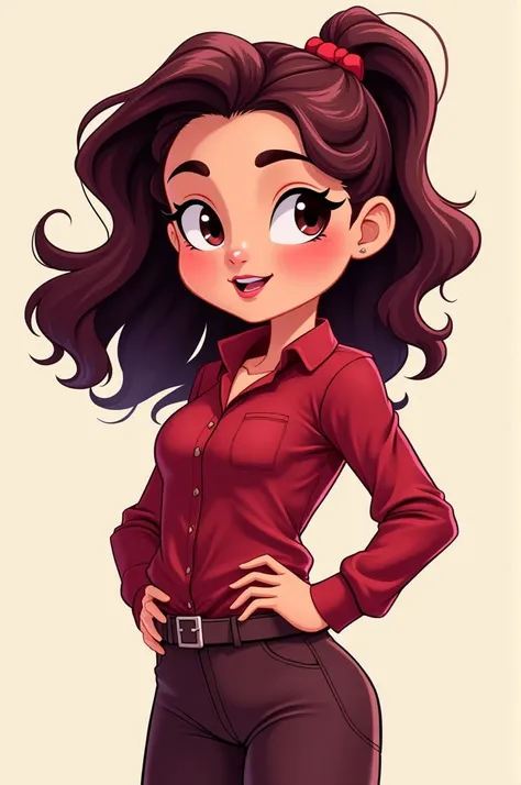 confident cartoon girl in burgundy tones