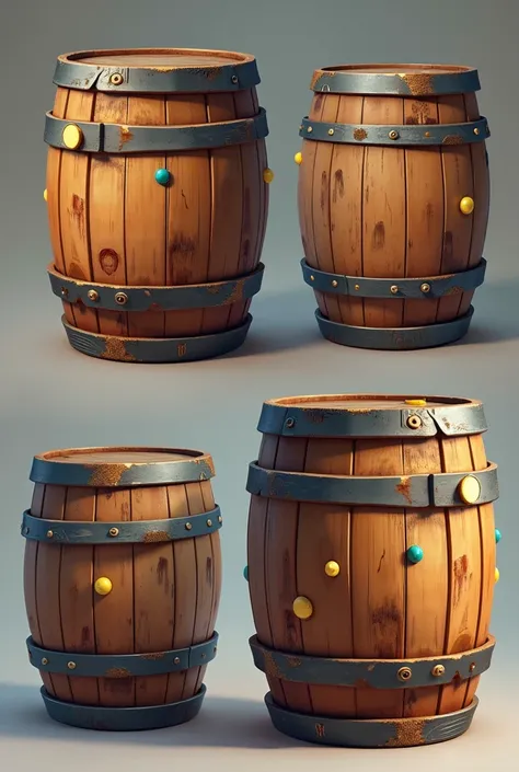 Generate stylized wooden barrels