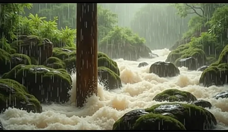 Running water and heavy rain 