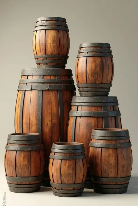 Generate stylized wooden barrels