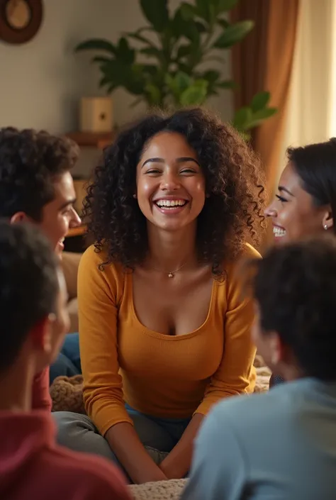 Happy woman at a meeting of friends without menstrual pain