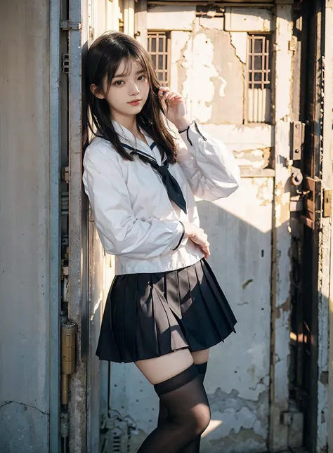 arafed asian woman in a skirt and a white shirt posing for a picture, japanese school uniform, japanese girl school uniform, wearing japanese school uniform, young gravure idol, realistic young gravure idol, young pretty gravure idol, Seifuku, cute schoolg...