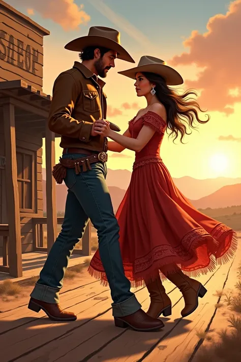 Cowboy dancing with a cowgirl 