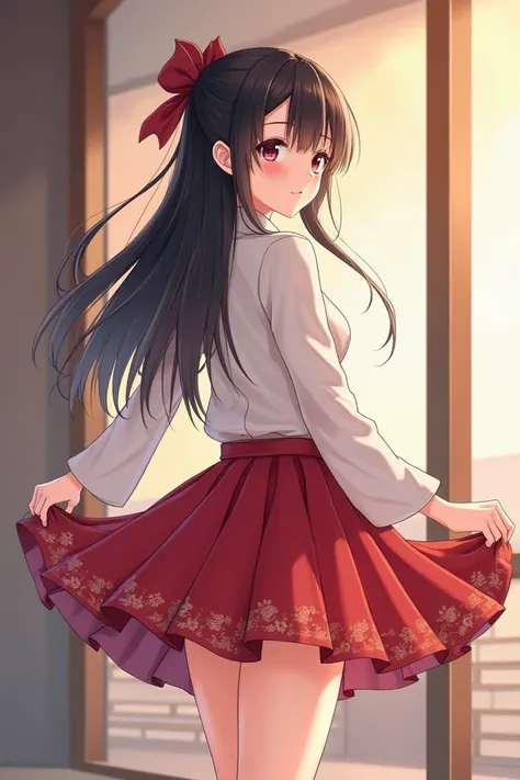 a beautiful Japanese girl with a raised skirt without panties just with a raised skirt 