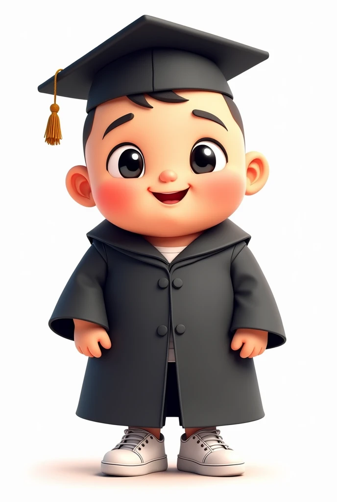 Draw a  boy , a little chubby .  with graduation clothes and white sneakers, with the following features :moreno , very short shaved hair in the color black
Black eyes.

.image without background,cartoon style