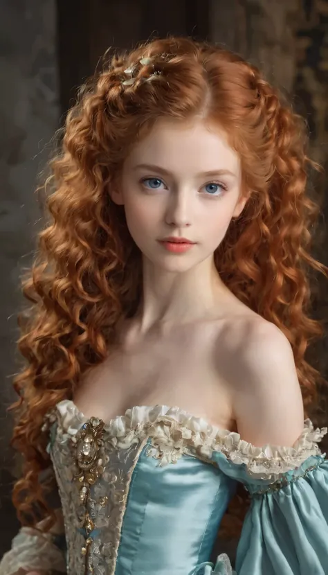 In a rococo atelier、(flat!!!! tiny!!!! chest), ( girl), very young extremely!!!!!! pretty!!!!!!!!! beautiful!!!!!!! face, blue eyes, pale skin, Oil painting nude!!!! model, topless!!!!!!!!!!!!!!, wearsa beige open!!!!!!!!! robe, naked!!!!!!!!!!!!!!!!!!, an...