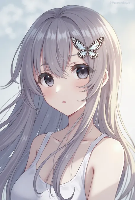 Ena from Life in Another World Beginning with Reze 
She has long hair, she has black eyes, she has butterfly hair