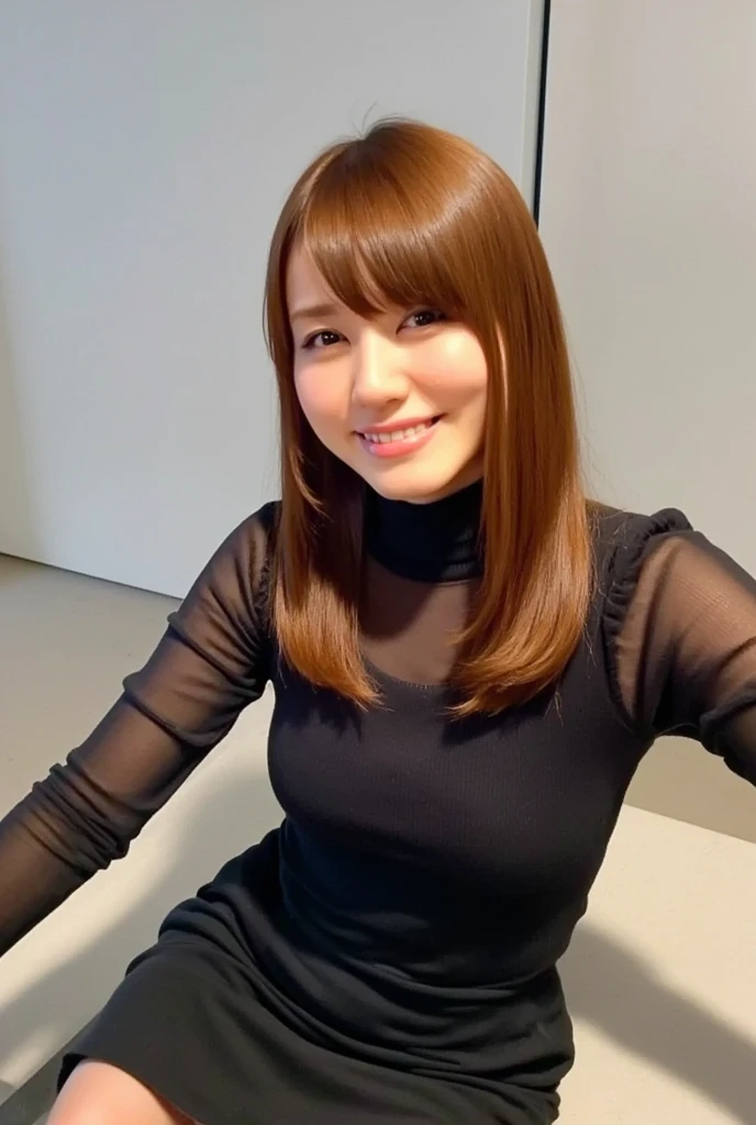 8k, RAW Photo, Best Quality, Masterpiece:1.2),(Realistic, photo-realistic:1.37), Super Detail, wearing black pantyhose,She is wearing tight thin fitting transparent black long sleeve turtleneck, no skirts, transparent black pantyhose, cinematic lighting, s...