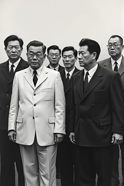 A portrait from the 1950s where you have a group of Chinese and Korean men who killed those who admit that Korea was occupied by Japan or that China was invaded by the Japanese for Koreans wearing white suits while the Chinese wearing black suits the reali...