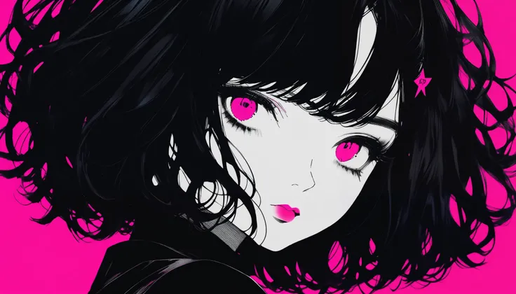 (best quality, sketch:1.2),realistic,illustrator,anime,1 girl, detailed lips, black dress,custom, (background dark monochrome),neon hair,textured cropping, masterpiece, style retro classic, noir dark, art, sketch book, (bob hair black:1.75 neon:1.32), bad ...