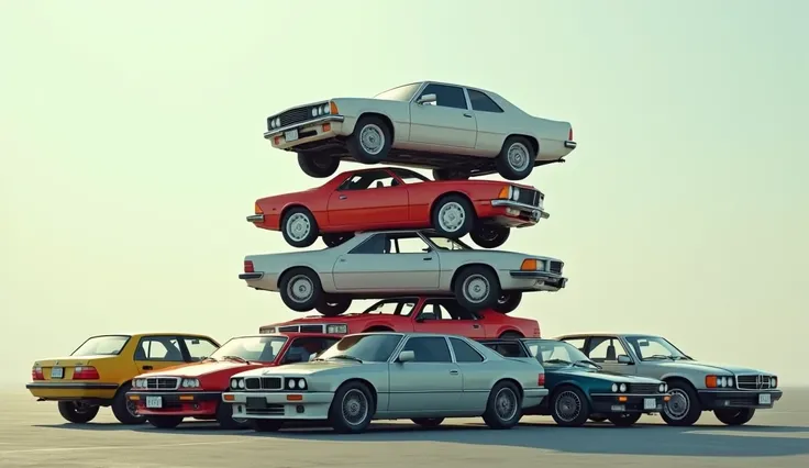 5 cars on top of 10 more cars